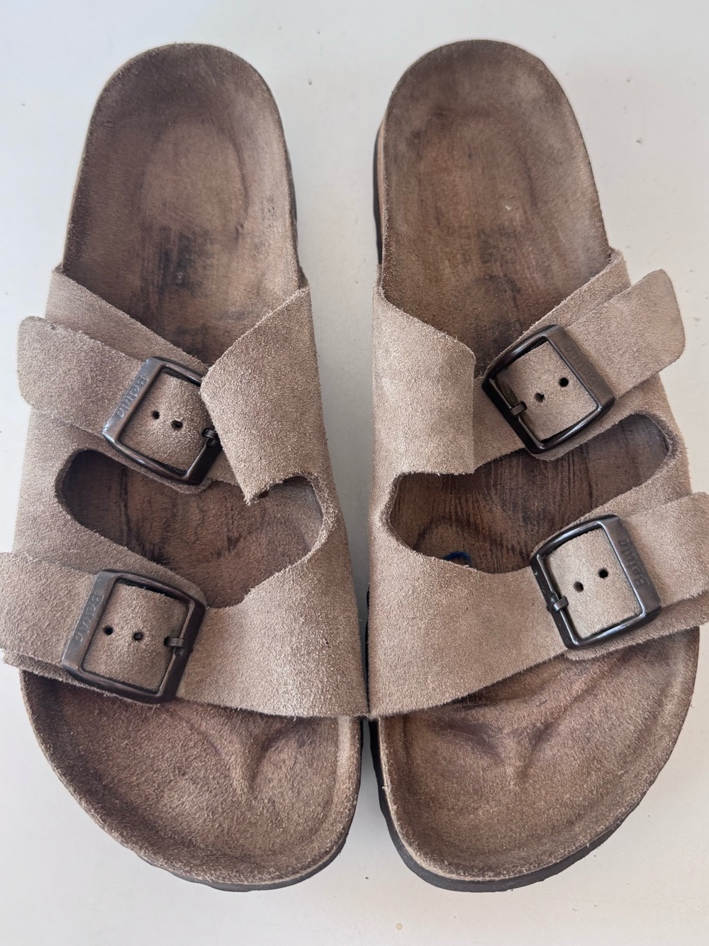Betula by Birkenstock Arizona Light Brown Suede Double Buckle Sandals Shoes 38